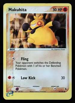 Makuhita 57/109 Reverse Holo EX Ruby & Sapphire Pokemon Card small crease - Image 1
