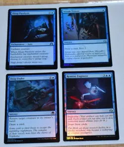 MTG 4x FOIL Blue Sorcery Reverse Engineer, Serum Visions, Drag Under & More - Image 1