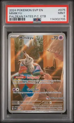 2024 POKEMON PALDEAN FATES POKEMON CENTER ETB PROMO SVP #075 MIMIKYU PSA 9 - Image 1