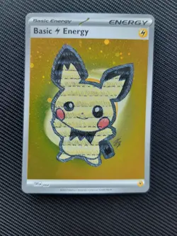 Pichu Pokemon Custom Hand Painted Holo Pokemon Card - Unique OOAK Stitch Style - Image 1