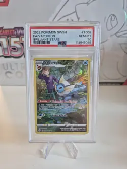 2022 POKEMON SWORD & SHIELD BRILLIANT STARS TG02/TG30 FULL ART/VAPOREON- PSA 10 - Image 1