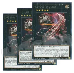 Yugioh K9-00 "Hound" x 3 - 1st Edition Rare NM - Plus Free Holo Card - Image 1