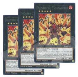 Yugioh Number 61: Volcasaurus x 3 - 1st Edition Rare NM - Plus Free Holo Card - Image 1