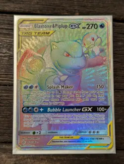 Blastoise & Piplup GX 253 ⛲💧 Cosmic Eclipse NM Rainbow Pokemon Card - Image 3