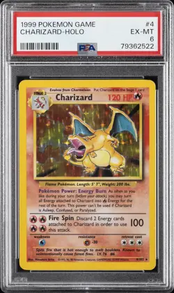 1999 POKEMON BASE SET UNLIMITED HOLO #4 CHARIZARD PSA 6 - Image 1