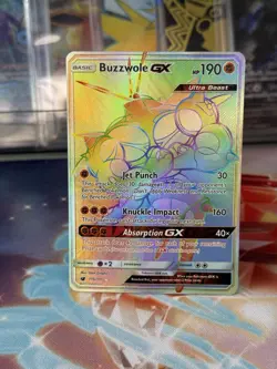 Buzzwole GX 115/111 Crimson Invasion Rainbow Secret Rare Holo Pokemon Card NM - Image 1