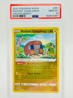 PSA 10 GEM MINT Radiant Charjabug 051/159 Crown Zenith Holo Pokemon Card - Image 1