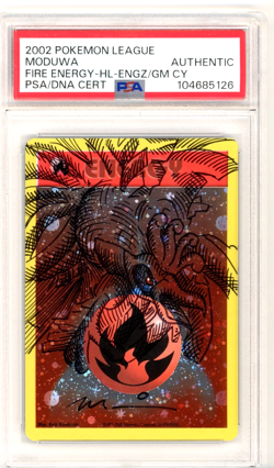 PSA Signed & Sketched Moduwa Basic Fire Energy Cosmos Holo Pokemon League 2002 - Image 1
