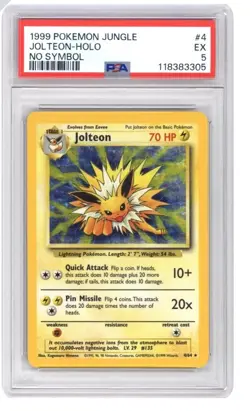 1999 Pokemon Jungle - JOLTEON HOLO #4 - NO SYMBOL - PSA 5 - Image 1