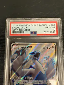 2018 POKEMON SUN & MOON LOST THUNDER #207 FULL ART/LUGIA GX GEM MT PSA 10 - Image 2
