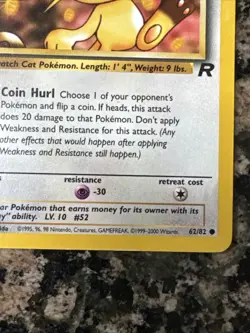 2000 Pokemon Meowth 62/82 Team Rocket 1st Edition NM/+ - Image 2