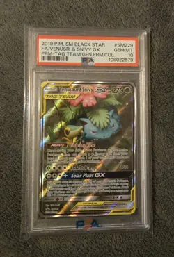 PSA 10 Venusaur & Snivy GX Alt Art Tag Team SM229 Pokemon Team Up 2019 - Image 1