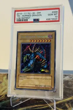 Yugioh Tri-Horned Dragon PSA 10 LOB-000 Secret Rare Reprint PSA 10 Gem Mint - Image 1