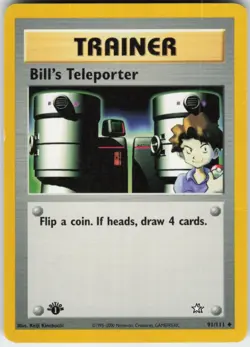 Pokemon TCG Bill's Teleporter 091/111 Neo Genesis Uncommon card 1st Edition MP - Image 1