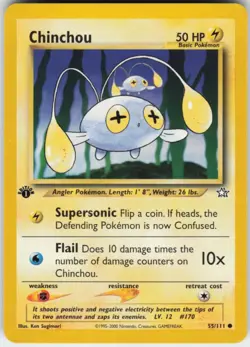 Pokemon TCG Chinchou 055/111 Neo Genesis Common card 1st Edition MP - Image 1