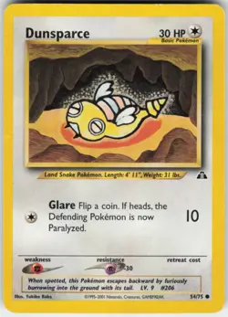 Pokemon TCG Dunsparce 54/75 Neo Discovery Common card Unlimited MP - Image 1
