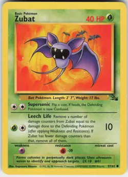 Pokemon TCG Zubat 57/62 Fossil Common card Unlimited MP - Image 1