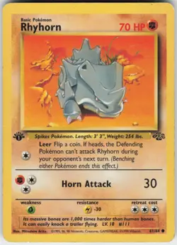 Pokemon TCG Rhyhorn 61/64 Jungle Common card 1st Edition MP - Image 1