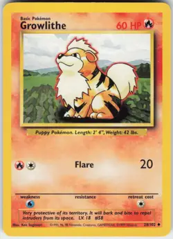 Pokemon TCG Growlithe 028/102 Base Set Uncommon card Normal MP - Image 1