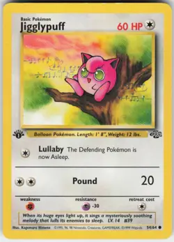 Pokemon TCG Jigglypuff 54/64 Jungle Common card 1st Edition MP - Image 1