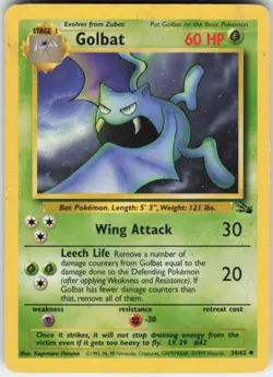 Pokemon TCG Golbat 34/62 Fossil Uncommon card Unlimited MP - Image 1