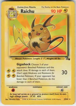 Pokemon TCG Raichu (29) 29/62 Fossil Rare card Unlimited MP - Image 1
