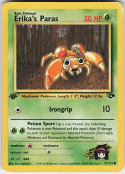 Pokemon TCG Erika's Paras 071/132 Gym Challenge Common card 1st Edition MP - Image 1