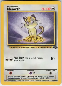 Pokemon TCG Meowth 56/64 Jungle Common card Unlimited MP - Image 1