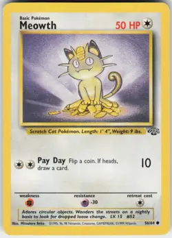 Pokemon TCG Meowth 56/64 Jungle Common card Unlimited MP - Image 1