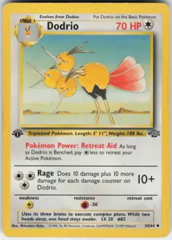 Pokemon TCG Dodrio 34/64 Jungle Uncommon card 1st Edition MP - Image 1