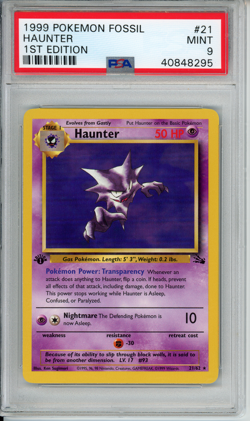 Pokemon 1999 WOTC 1st Edition Fossil Haunter Non-Holo Rare Card 21/62 PSA 9 Mint - Image 1