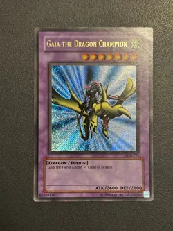 Gaia The Dragon Champion LOB-125 Ultra Rare Gold Name Secret YuGiOh MP - Image 2