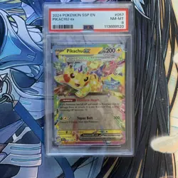 PSA 8 NM-MINT Pikachu Ex 057/191 HOLO RARE Surging Sparks Pokemon Card - Image 1