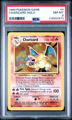 PSA 8 Charizard Base Set Holo Rare Pokemon Card #4 Nm-Mt Clean - Image 1