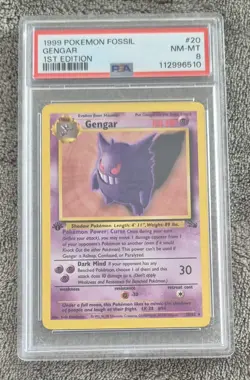 1999 POKEMON FOSSIL 1ST EDITION #20 GENGAR PSA 8 - Image 1