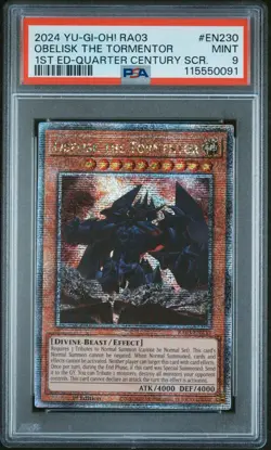 2024 YuGiOh RA03 EN230 Obelisk the Tormentor 1st Ed. Quarter Century Rare PSA 9 - Image 1