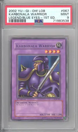 PSA 9 - Yu-Gi-Oh Card - LOB-067 - KARBONALA WARRIOR (rare) *1st Edition* - MINT - Image 1