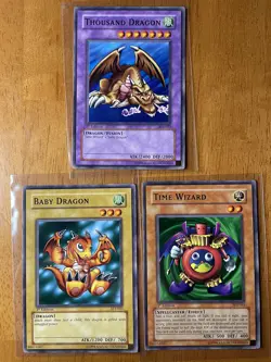 YuGiOh! TCG Lot of 3: Time Wizard, Baby Dragon, Thousand Dragon 1st Edition - NM - Image 1