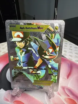 Ash Ketchum Vmax Silver Foil Fan Art Display Card Hp5000000 Go Greninjall 💥💥￼ - Image 1