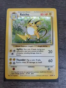Pokemon TCG Raichu Holo Unlimited Rare Card 14/102 Base Set WOTC LP Ungraded - Image 1