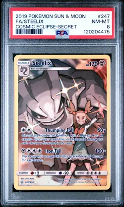 2019 POKEMON SUN & MOON COSMIC ECLIPSE SECRET #247 FULL ART/STEELIX PSA 8 - Image 1