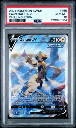2021 POKEMON SWORD & SHIELD CHILLING REIGN #166 FULL ART/ZERAORA V PSA 10 - Image 1