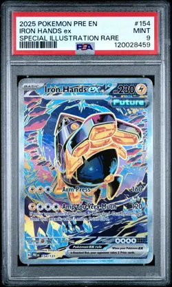 2025 POKEMON PRE EN-PRISMATIC EVOLUTIONS #154 IRON HANDS EX PSA 9 - Image 1