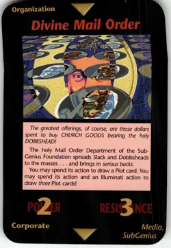 Divine Mail Order SubGenius Card INWO Illuminati New Word Order Game Crease - Image 1