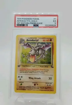 1999 Pokemon Fossil Prerelease Aerodactyl Holo 1st Edition PSA 5 TCG Graded Card - Image 1