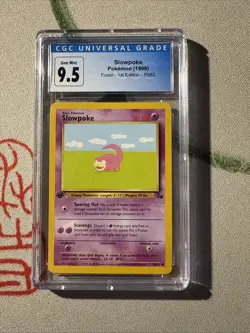 CGC 9.5 GEM MINT 10 Slowpoke 1st Edition Fossil 55/62 Pokemon 1999 Non-Holo - Image 1
