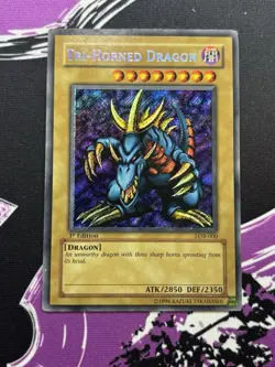 Yugioh Tri-Horned Dragon LOB-000 Secret Rare 1st Edition VLP Glossy - Image 1