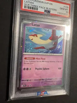 2024 Pokemon Stellar Crown 3 Pack Blister 139 Latias Cosmos Swirl PSA 10 Pop 148 - Image 2