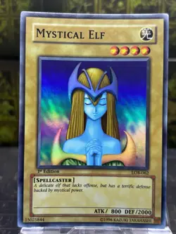 Yugioh! Mystical Elf Super Rare 1st Edition LOB-062 -NM Legend of Blue Eyes - Image 1