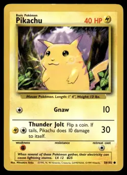 1999 Pokemon Classic - Base Set Pikachu #58 Light Play - Image 1